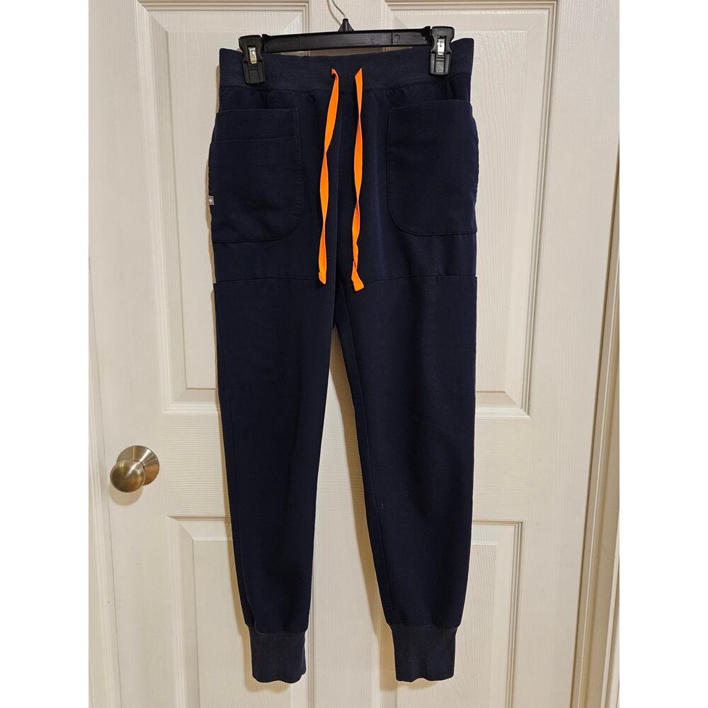 FIGS Zamora Jogger Scrub Pants Navy Orange Drawstring Women’s XS Stretch